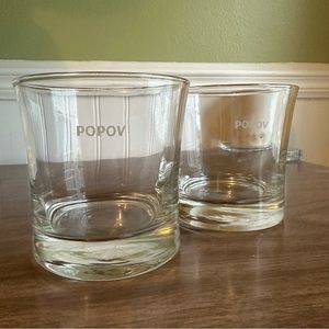 Set of 2 Vintage Etched Popov Rocks Thick Bottom Glasses
